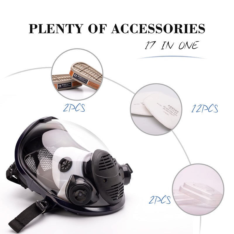 AUWOD 17in 1 Reusable Full Face Respirator Widely Used in Paint Sprayer, Chemical,Woodworking,Dust Protector - Image 5